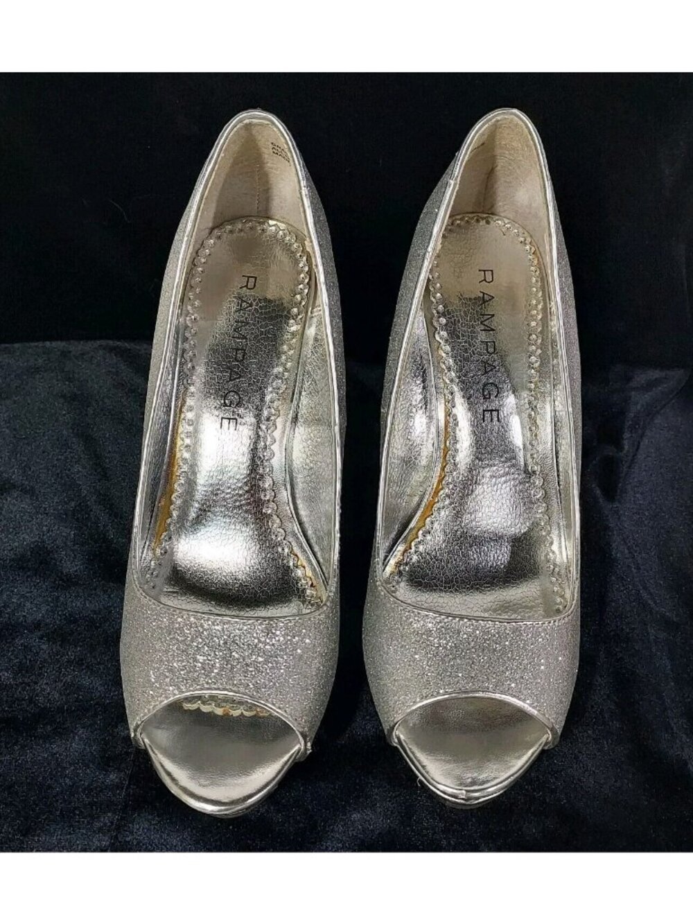 Rampage Gracee Glitter Heels Womens Sz M Silver Platform Slip On Pumps - Picture 2 of 12